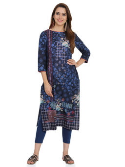Biba - Navy Blue Straight Printed Kurta