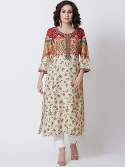 Biba - Off White Floral Kurta