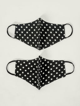Twenty Dresses by Nykaa Fashion - Black Polka Dot Printed Woven Reusable Face Mask (Pack of 2)