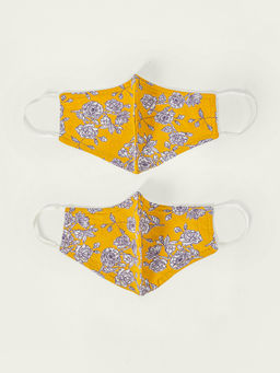 Twenty Dresses by Nykaa Fashion - Mustard Floral Printed Reusable Face Mask (Pack of 2)