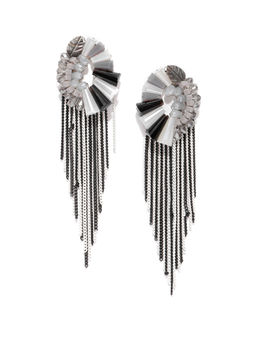 Jewels Galaxy - Stunning Silver Plated Luxuria Chain Drop Tassel Earrings