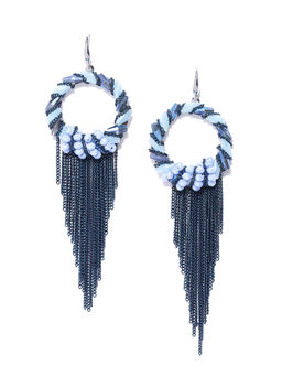 Jewels Galaxy - Luxuria Rope Design Silver Plated Sparkling Chain Tassel Earrings
