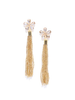 Jewels Galaxy - Beige Luxuria Sparkling Beads Design Glisting Drop Earrings