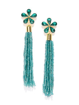Jewels Galaxy - Green Luxuria Sparkling Beads Design Glisting Drop Earrings