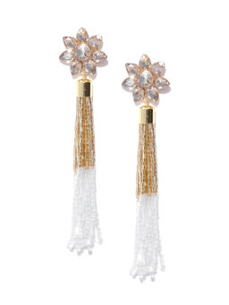 Jewels Galaxy - Limited Floral & Beads Design CZ Luxuria Glisting Multi Drop Earrings