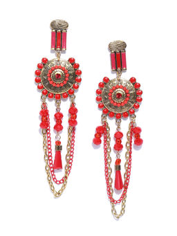 Jewels Galaxy - Red Gold Plated Beaded Handcrafted Drop Earrings