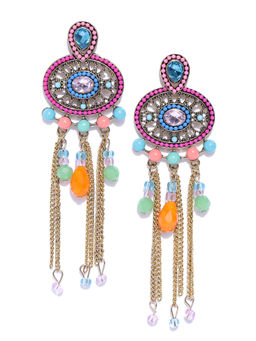 Jewels Galaxy - Multi-Color Antique Beaded Handcrafted Drop Earrings