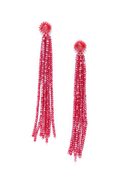 Jewels Galaxy - Red Beaded & Tasselled Handcrafted Drop Earrings