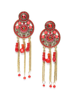 Jewels Galaxy - Red Gold Plated Beaded Handcrafted Circular Drop Earrings