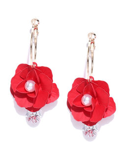 Jewels Galaxy - Red Gold Plated Handcrafted Floral Drop Earrings