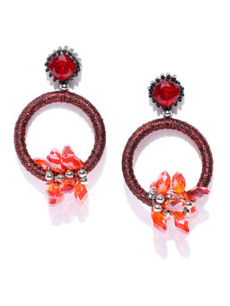 Jewels Galaxy - Red Handcrafted Circular Drop Earrings