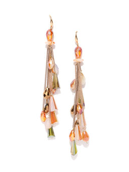 Jewels Galaxy - Beige Gold Plated Beaded Handcrafted Drop Earrings