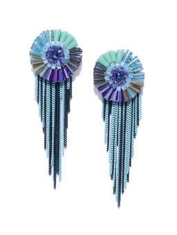 Jewels Galaxy - Blue Silver Plated Tasselled Handcrafted Drop Earrings