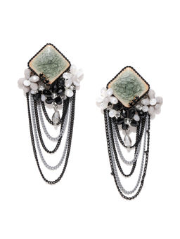 Jewels Galaxy - Multi-Color Silver Toned Handcrafted Tasseled Drop Earrings