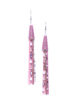 Jewels Galaxy - Pink Silver Plated Handcrafted Tasselled Drop Earrings