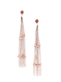 Jewels Galaxy - Beige Gold Plated Tasselled Handcrafted Drop Earrings