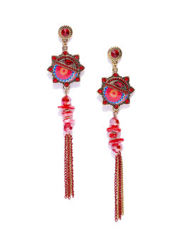 Jewels Galaxy - Red Gold Plated Contemporary Handcrafted Drop Earrings