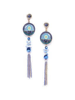 Jewels Galaxy - Blue Gold Plated Handcrafted Stone Studded Drop Earrings