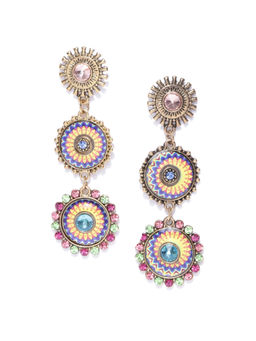Jewels Galaxy - Multi-Color Handcrafted Stone Studded Circular Drop Earrings