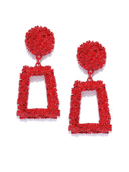 Jewels Galaxy - Red Silver Plated Handcrafted Geometric Drop Earrings