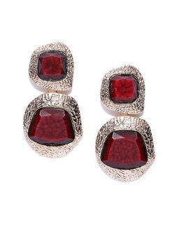Jewels Galaxy - Maroon Gold Plated Handcrafted Stone Studded Drop Earrings