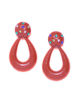Jewels Galaxy - Red Handcrafted Teardrop Shaped Drop Earrings