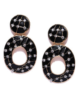 Jewels Galaxy - Black Gold Plated Handcrafted Enamelled Oval Drop Earrings