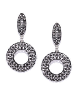 Jewels Galaxy - Oxidized Silver Plated Handcrafted Circular Drop Earrings
