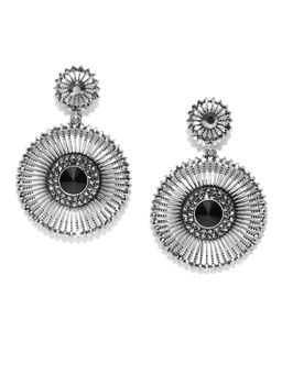 Jewels Galaxy - Oxidized Silver Plated Handcrafted Circular Drop Earrings