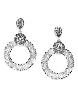 Jewels Galaxy - Oxidized Silver Plated Handcrafted Stone Studded Circular Drop Earrings