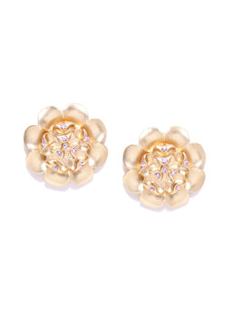 Jewels Galaxy - Gold Plated Stone Studded Floral Oversized Stud Earrings