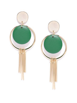 Jewels Galaxy - Green Gold Plated Tasselled Circular Drop Earrings