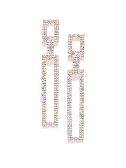 Jewels Galaxy - Gold Plated Stone Studded Geometric Drop Earrings