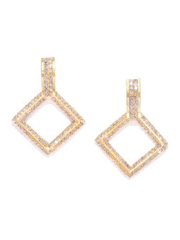 Jewels Galaxy - Gold Plated Stone Studded Square Drop Earrings