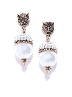 Jewels Galaxy - White Gold Toned Gold Plated Beaded Textured Drop Earrings