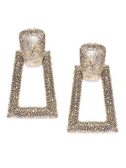 Jewels Galaxy - Gold Plated Textured Geometric Drop Earrings