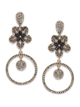 Jewels Galaxy - Gold Plated Stone Studded Floral Drop Earrings