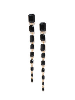 Jewels Galaxy - Black Luxuria Gold Plated Stone Studded Handcrafted Drop Earrings