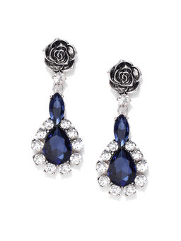 Jewels Galaxy - Navy Blue Oxidized Silver Toned Luxuria Handcrafted Earrings