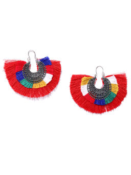 Jewels Galaxy - Multi-Color Luxuria Oxidized Silver Plated Tasselled Earrings