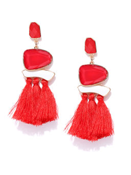 Jewels Galaxy - Red Luxuria Gold Plated Handcrafted Tasselled Drop Earrings
