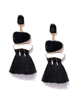 Jewels Galaxy - Black Luxuria Gold Plated Handcrafted Tasselled Drop Earrings
