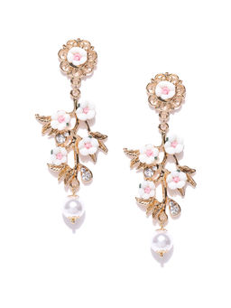 Jewels Galaxy - White Luxuria Gold Plated Handcrafted Floral Drop Earrings