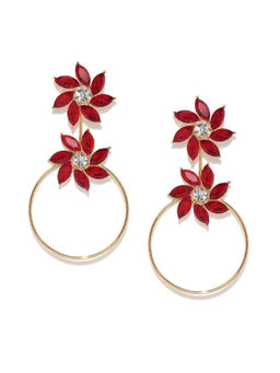 Jewels Galaxy - Red Gold Plated Handcrafted Floral Drop Earrings