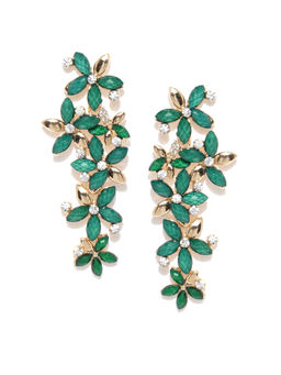 Jewels Galaxy - Green Gold Plated Handcrafted Floral Drop Earrings