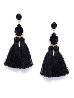 Jewels Galaxy - Black Gold Plated Tasselled Contemporary Drop Earrings