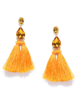 Jewels Galaxy - Yellow Gold Plated Tasselled Contemporary Drop Earrings
