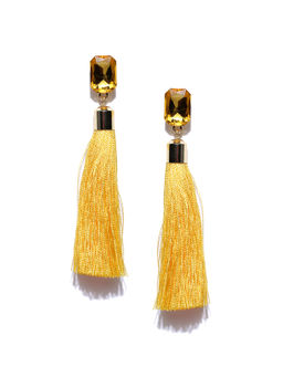 Jewels Galaxy - Yellow Stone Studded Tasselled Drop Earrings