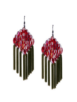 Jewels Galaxy - Red Gold Plated Beaded Tasselled Drop Earrings