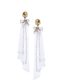 Jewels Galaxy - White Gold Plated Contemporary Drop Earrings with Lace Detail